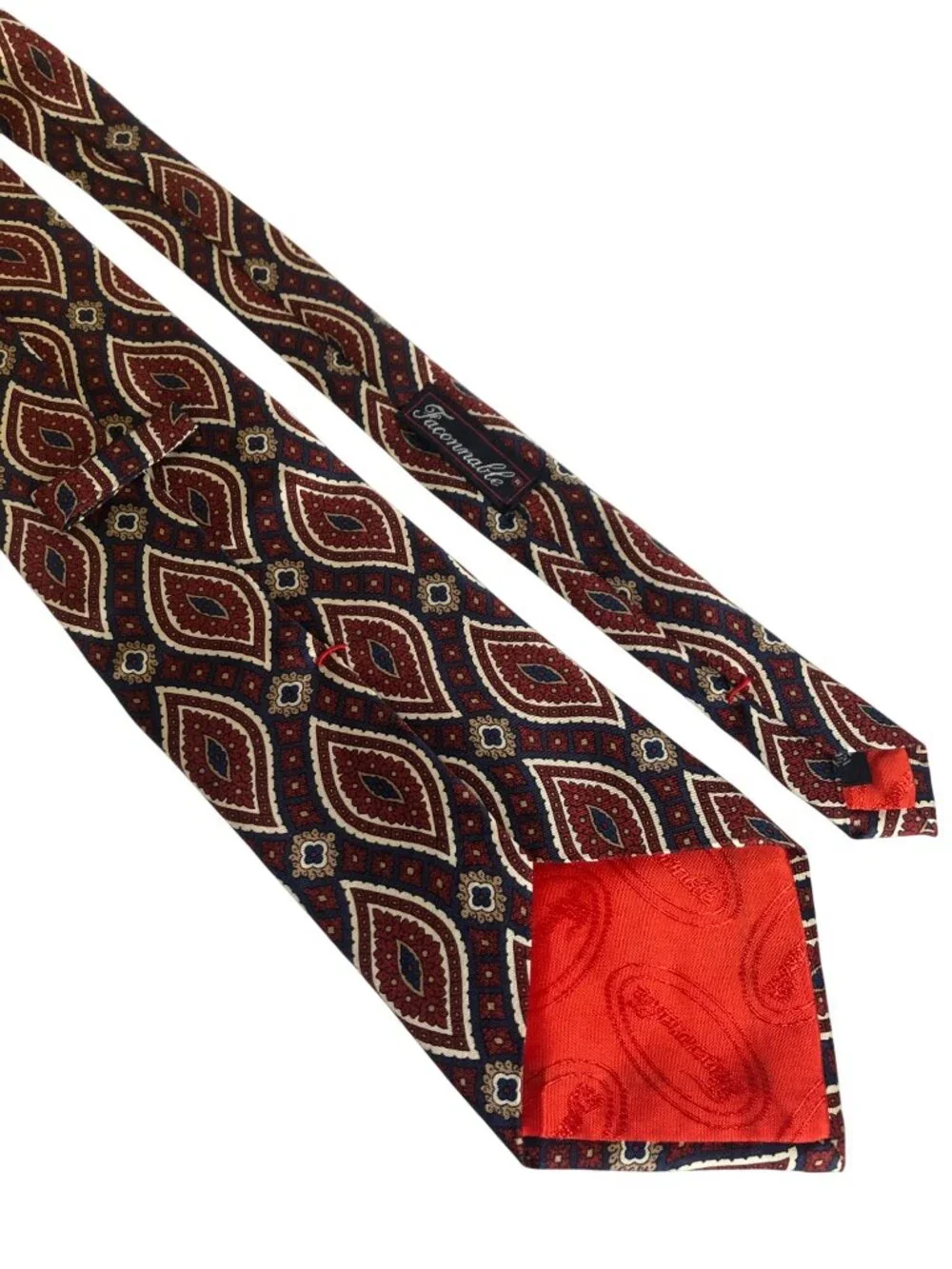 Faconnable Silk Tie Red Blue Paisley Mens Necktie France Office Work Formal Gift